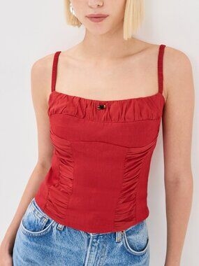 Reformation Emery Linen Top in Lipstick Red